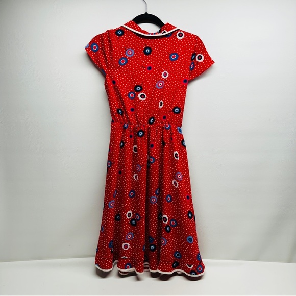 MODCLOTH RED BLUE FLORAL DAPPER DRESS SIZE S - Picture 3 of 8